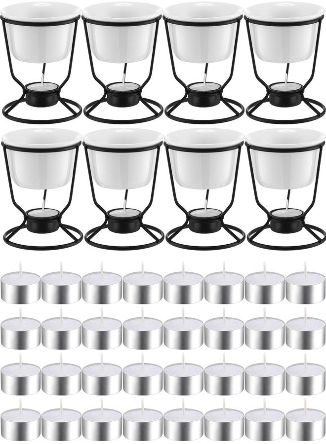 Rossesay 40 Pcs Ceramic Butter Warmers for Seafood Set 4.7oz 8 Pcs Butter Warmer with 32 Tealight Candles for Chocolate Cheese Fondue Melting, Dishwasher Safe, Microwave Safe, Oven, White - Image 1